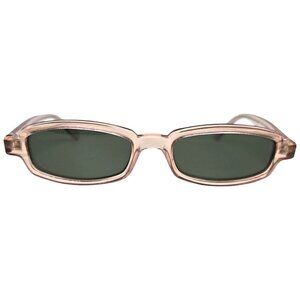 MATMOS Transparent Pink Rectangular Sunglasses Green Lenses 51-21 Vintage